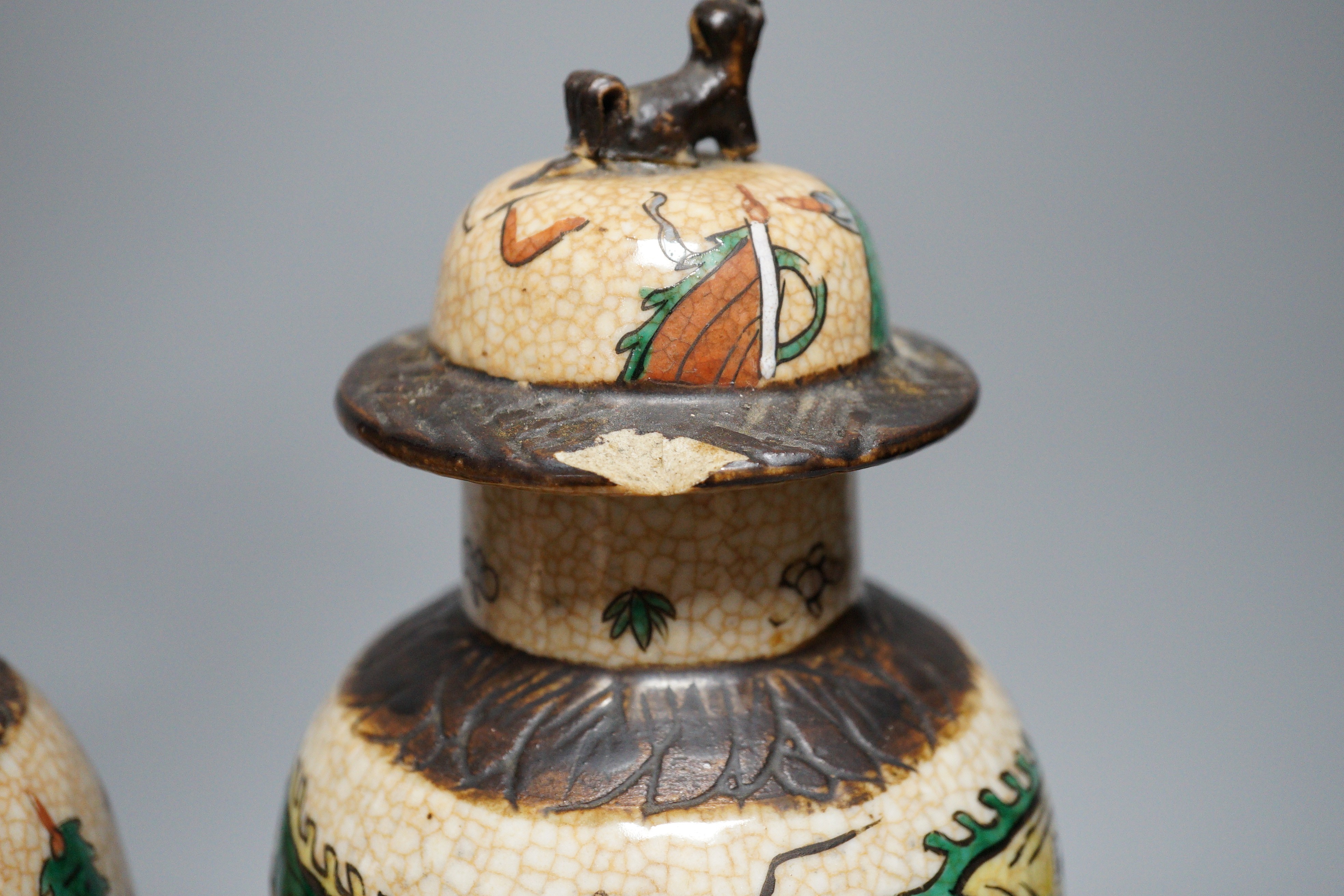A pair of Chinese crackleware lidded vases, 30cm